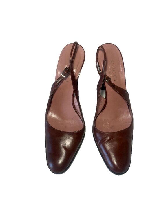 Gucci Shoes - GUCCI Slingback Heels Closed Toe Brown Leather Shoes Sandals US 7 EU 37 C